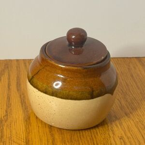 Vintage Brown and Tan Ceramic Jar with Lid